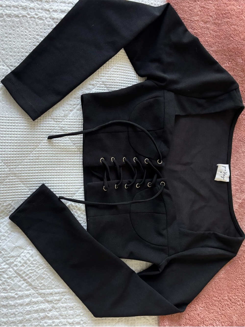 Princess Polly Black Lace-Up Long Sleeve Crop Top
